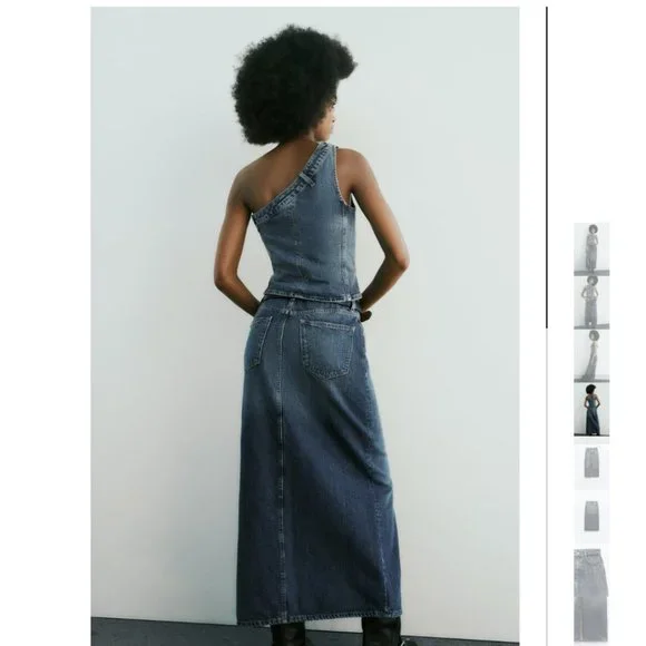 NWT ZARA LONG DENIM SKIRT NAVY BLUE - Picture 6 of 10